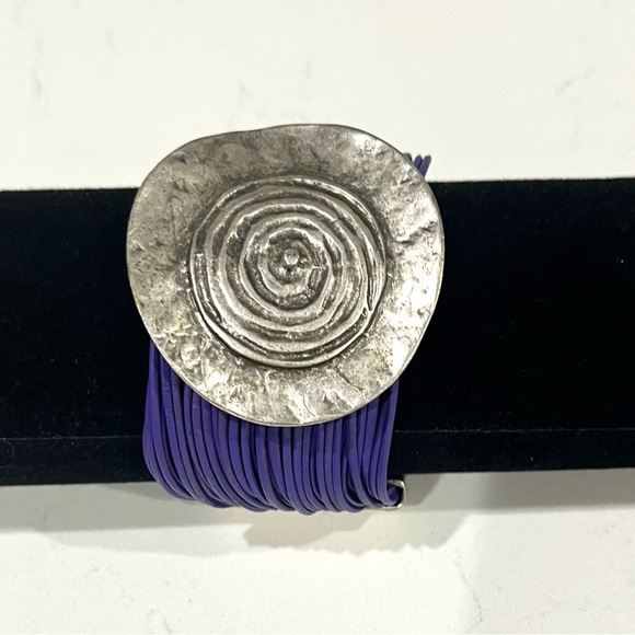 Vintage Spiral Pendant Multi Cord Bracelet, Purple & Silver, Statement Bracelet - Picture 4 of 11